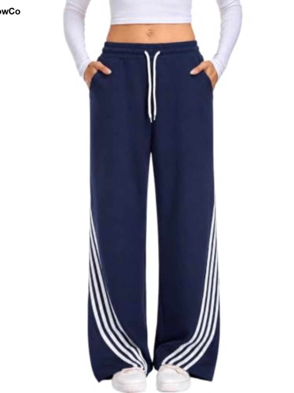 Women's High Waisted Wide Leg Striped Sweatpants Drawstring Waist Loose Fit